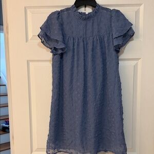 Girls' Dusty Blue Ruffle Neck Dress